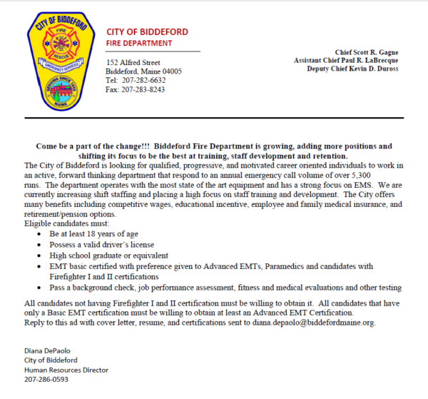 biddeford Maine Fire Service Institute